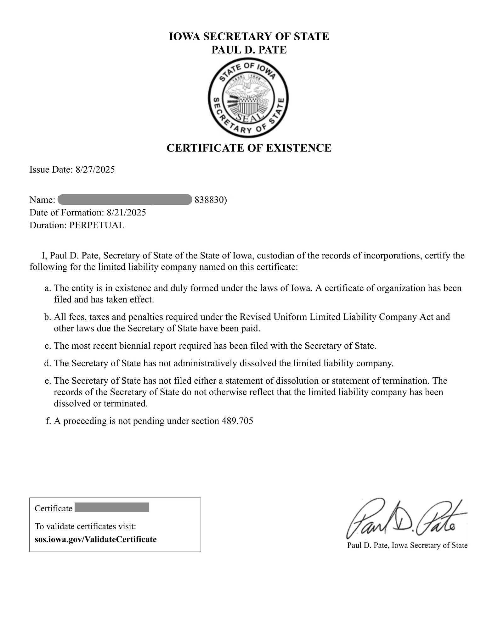 iowa company registration