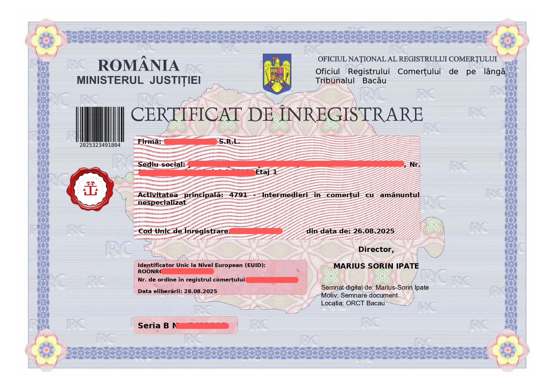 Romania company registration